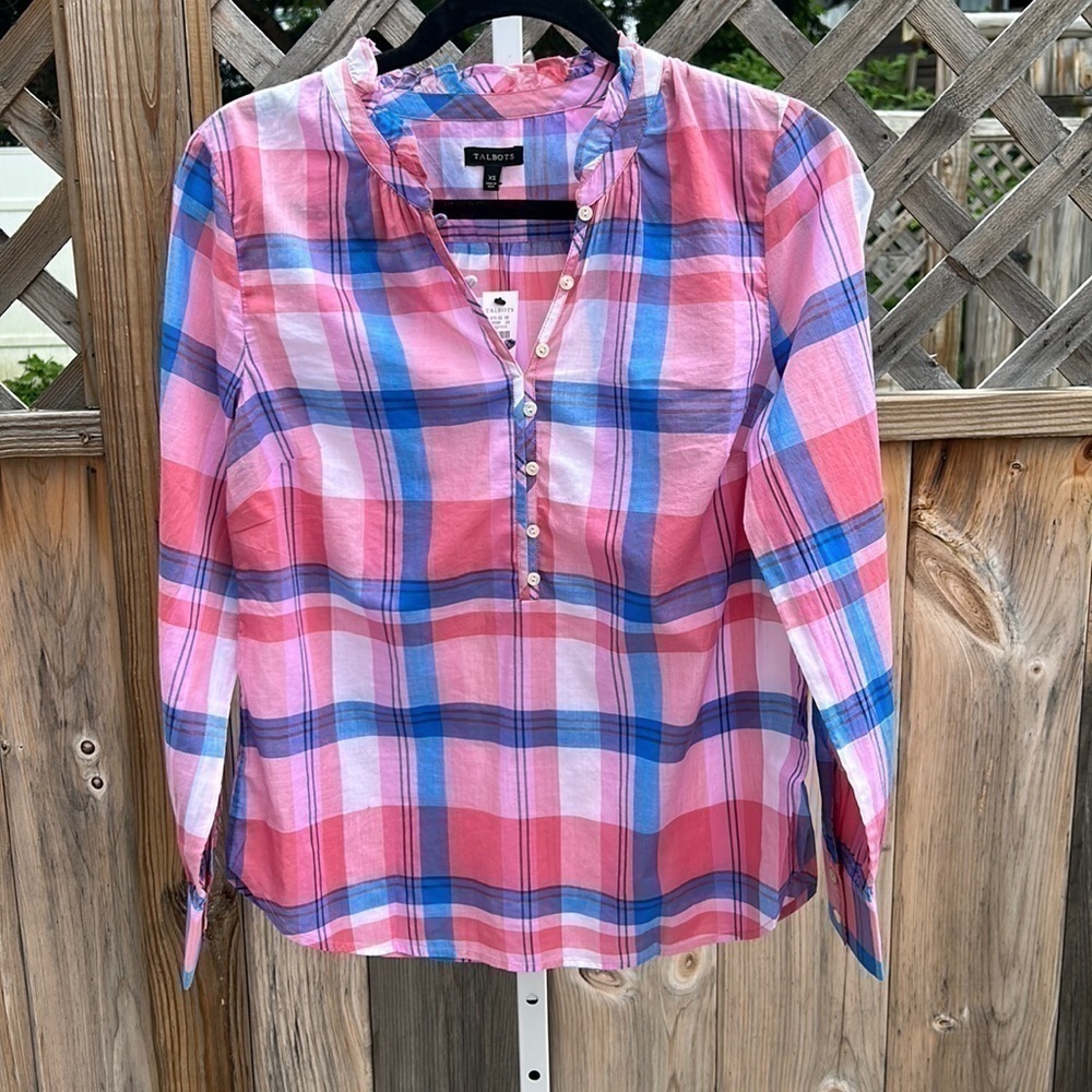 NWT Talbots Summer Plaid Sheer Top Size XS